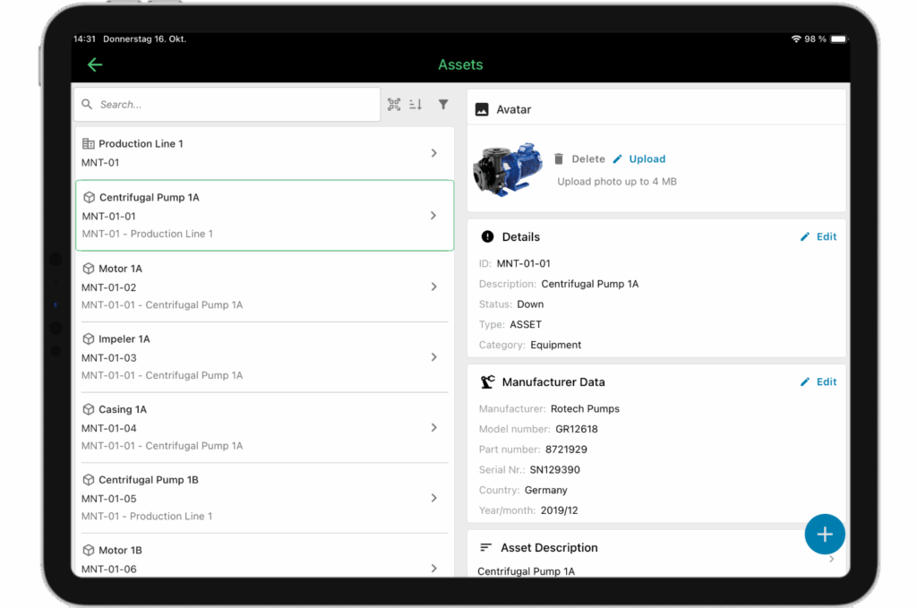 Asset Übersicht im osapiens HUB for Maintenance
