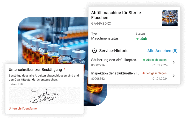 Digitale Dokumentation CFR 21 Part 11 konformer Abfüllmaschine für sterile Flaschen mit elektronischer Signatur