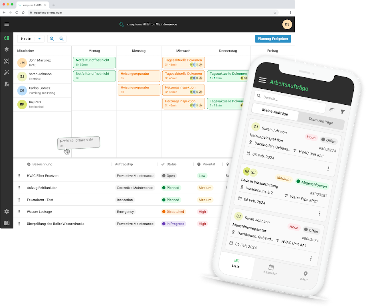 Arbeitsaufträge Mobile-App-Ansicht