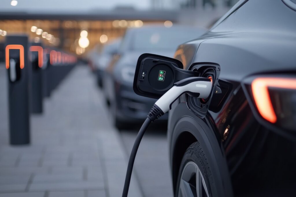 Elektroauto lädt an einer Ladesäule.