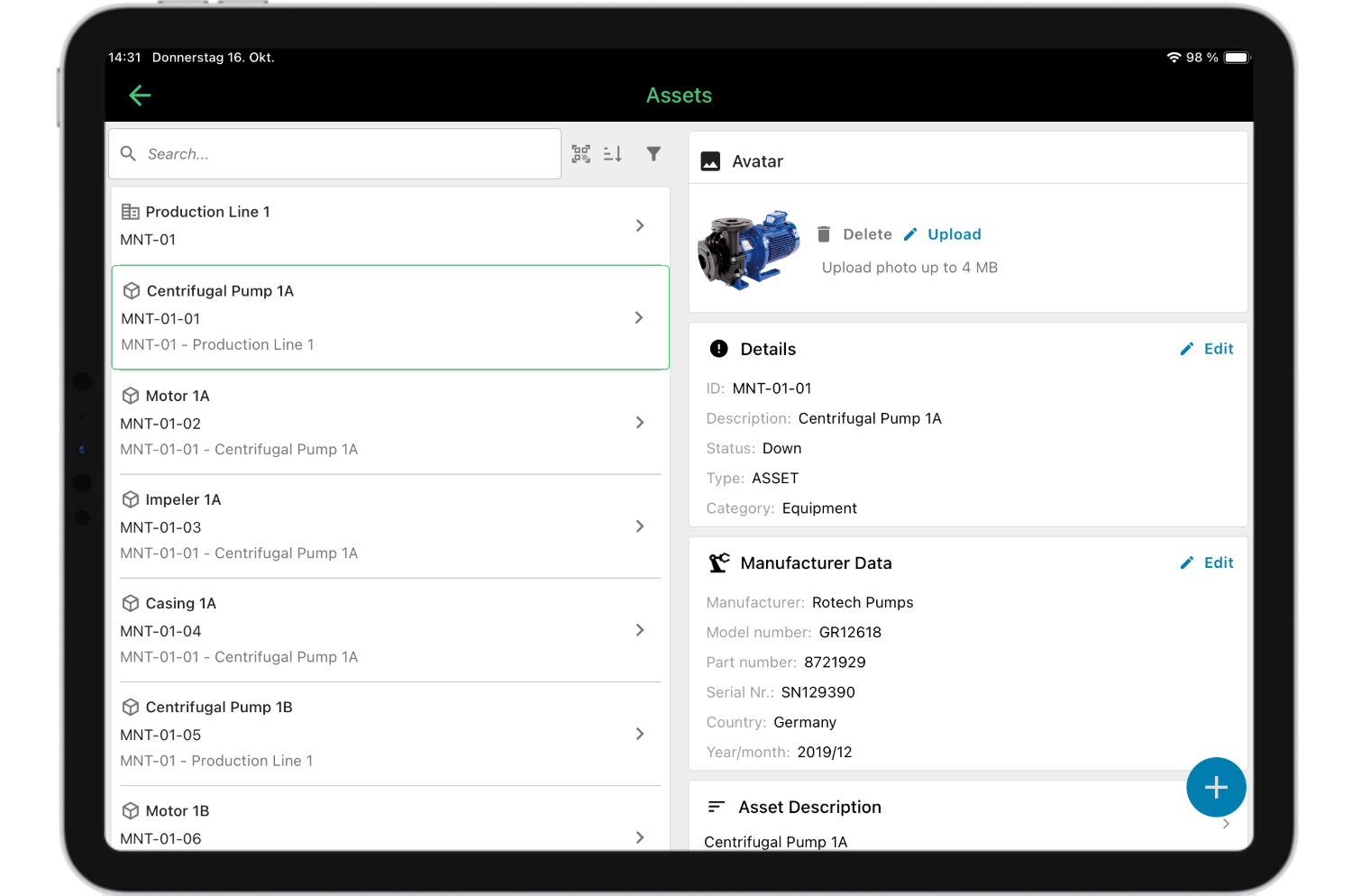 Asset Übersicht osapiens HUB for Maintenance