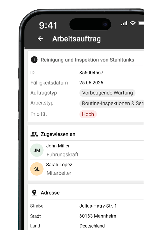 Arbeitsauftrag auf mobilem Gerät mit dem osapiens HUB for Maintenance