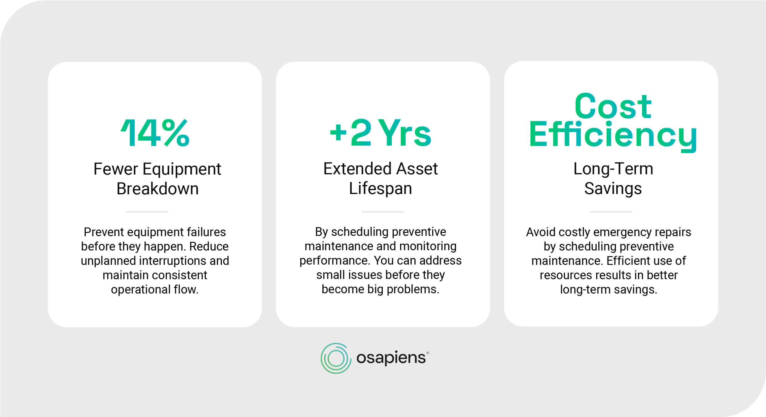 osapiens preventive maintenance benefits: fewer breakdowns, extended asset lifespan, cost efficiency