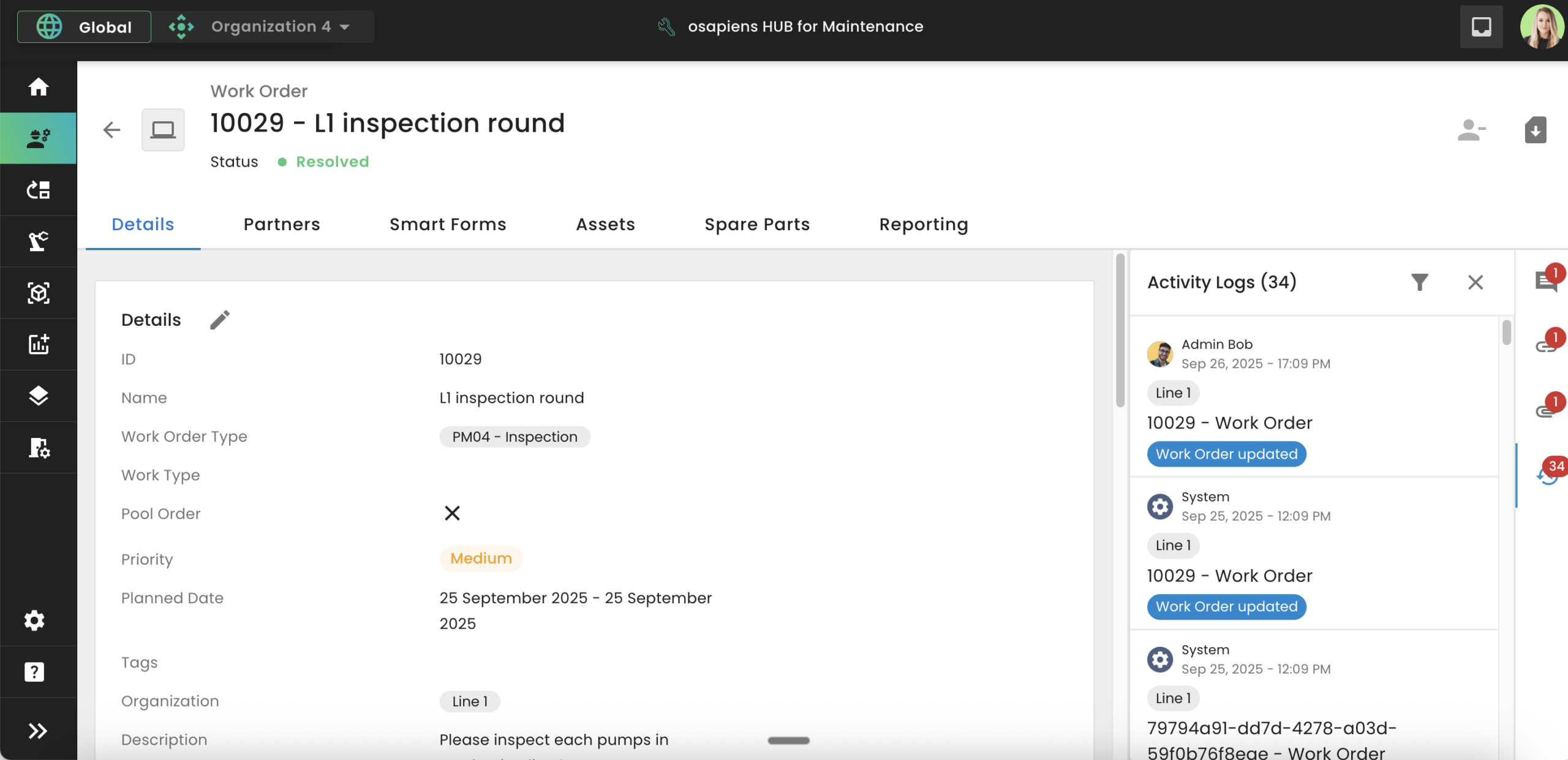 GxP Compliance: Work order inspection round osapiens HUB