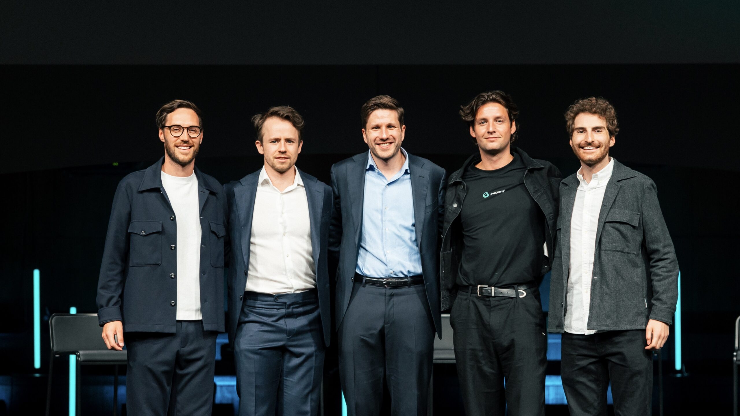 Dr. Fabian Lenz (Co-Founder, ClimateGrid), Patrick Lanz (Co-Founder, osapiens terra), Matthias Jungblut (Co-CEO osapiens), Frieder Schütz (Decarbonization Lead osapiens), Philipp Lenz (Co-Founder, ClimateGrid) (from left to right)